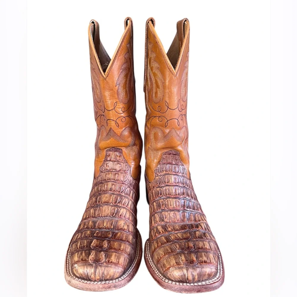 Cody James Exotic Caiman Tail Skin Western Boot Broad Square Toe Crocodile Boots - Picture 10 of 15